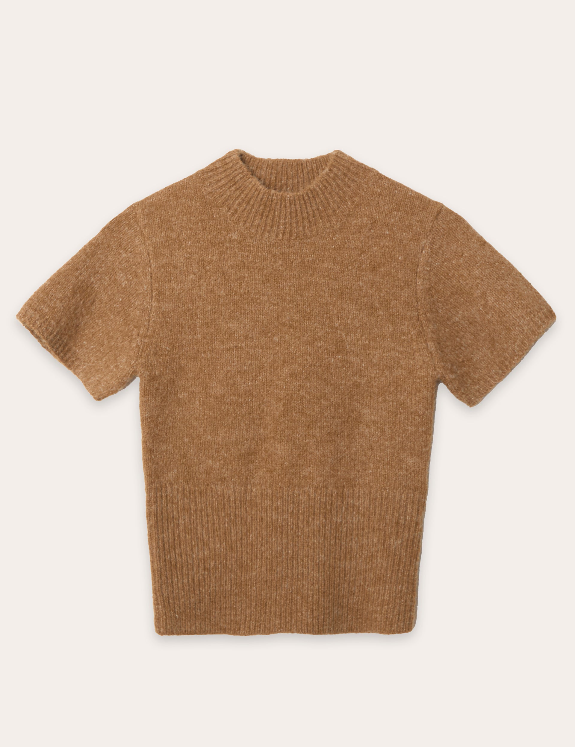 Camel Knitted Ribbed Waist Band Crop Top